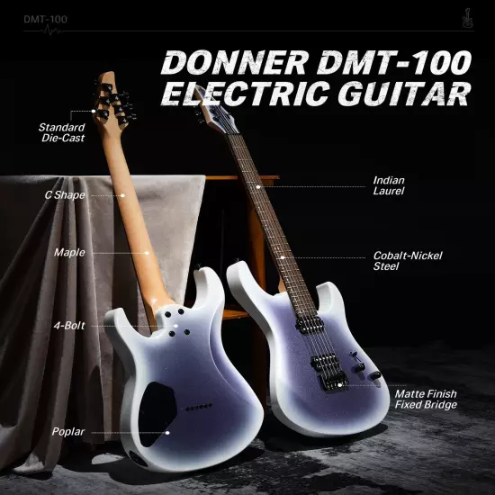 Donner DMT-100 Metal Electric Guitar With Gig Bag Purple Matte Finish H-H Pickup