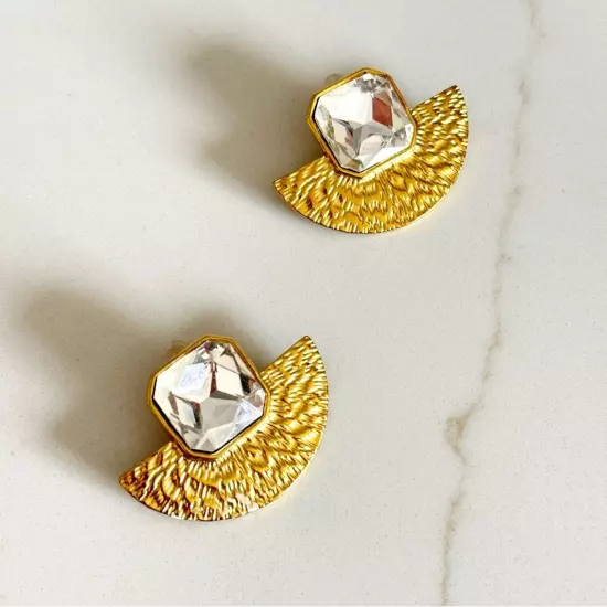 Gold Tone Stainless Steel Jeweled Pierced Earrings