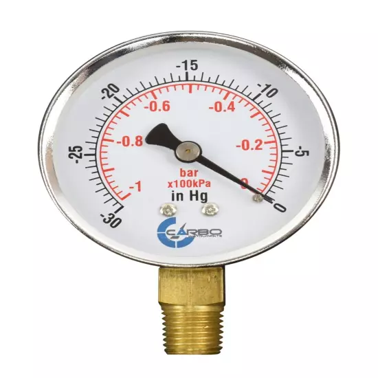 2-1/2" Vacuum Gauge - Chrome Plated Steel Case, 1/4"NPT, Lower Mnt. -30 inHg/0