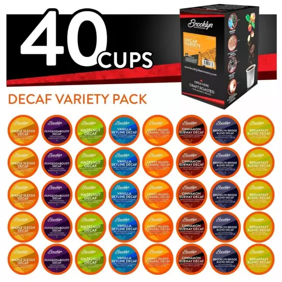 Brooklyn Beans Decaf Variety Pack Coffee Pods for Keurig 2.0 Brewer,40 count