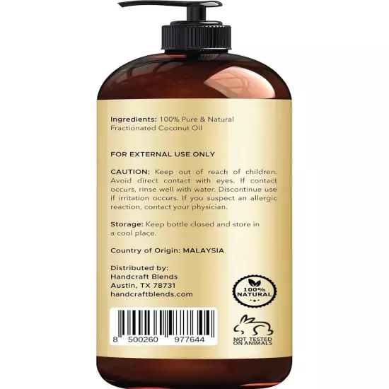 Fractionated Coconut Oil, 16 Fl Oz - 100% Pure and Natural - Premium Oil for