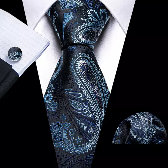 USA Mens Tie Striped Paisley Solid Paisley Necktie Hanky Cufflink Set Wedding