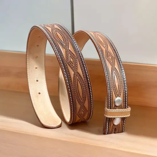 Western Belt Handmade Strap Men's Full Grain Leather No Buckle Cowboy Rodeo Belt