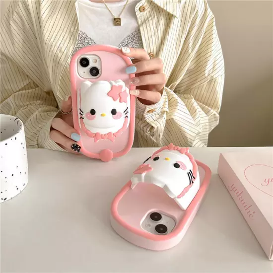 3D Slipper Cover Case Stand For iPhone 14 15 16 Pro Max 3D Cartoon Hello Kitty