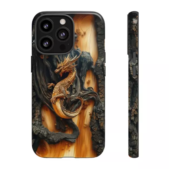 For iPhone, Samsung Galaxy, Pixel - Phone Case Cover - Carved Wood Dragon Print