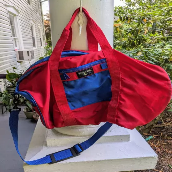 Vintage 80s-90s Spalding Duffle Sports Bag*Zip Closure*Red & Blue