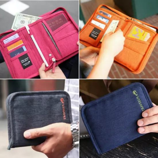 Family Travel Wallet Passport Holder RFID Blocking Document Organizer Bag Case