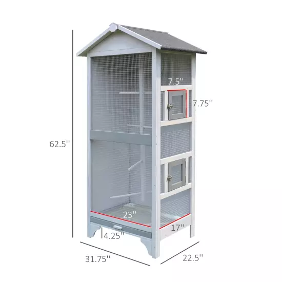 60" Wooden Outdoor Bird Cage for Finches, Parakeet, Large Bird Cage with Removab