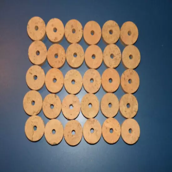 30 CORK RINGS 1 1/4"X1/2" BORE 1/4" FLOR BLACK STAINS