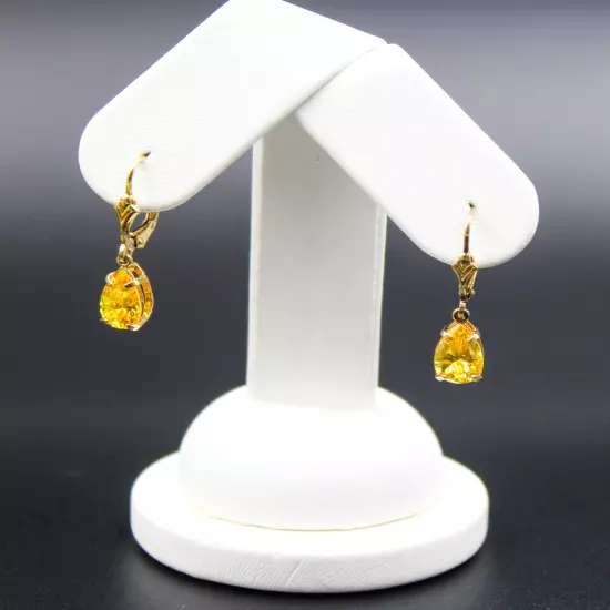 Beautiful Pear Cut Yellow CZ Stones Gold Plated Sterling 925 Dangle Earrings