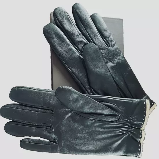 FEIQIAOSH Brand women's leather gloves medium poly wool lining black new in box