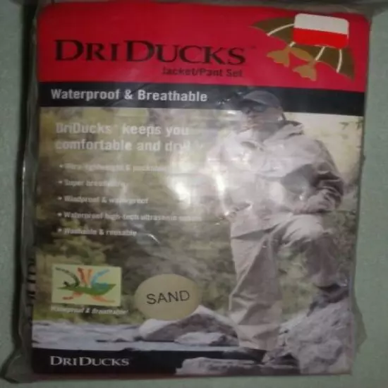 NEW DRIDUCKS ULTRALITE WATERPROOF BREATHABLE JACKET / PANT SET -MEN"S L SAND 