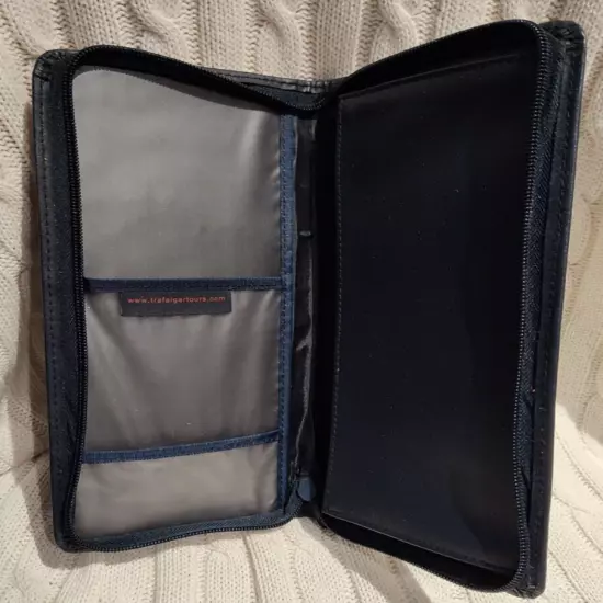 Trafalgar Full Zip Travel Folio Passport Wallet Navy Blue Vinyl