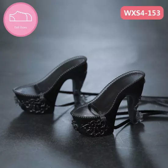 High Heels Boots Black Shoes Ribbons Crystal Sole Sandals 1/4 BJD SD Doll Shoes