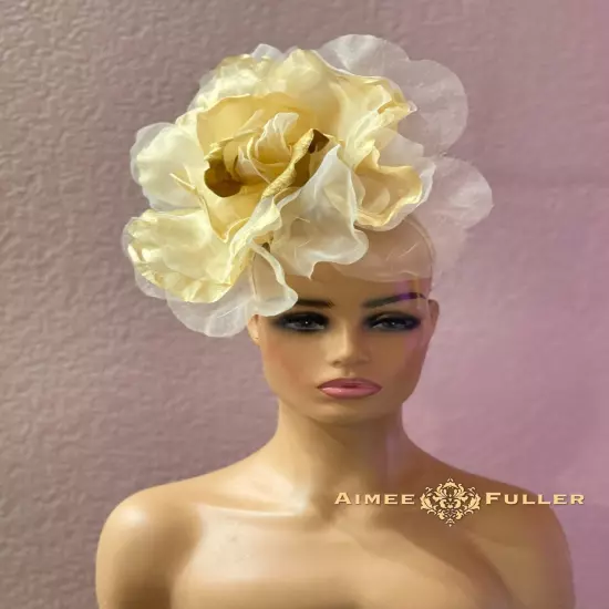 Champagne Yellow Rose Kentucky Derby Fascinator Bridal Flower Royal Ascot Hat