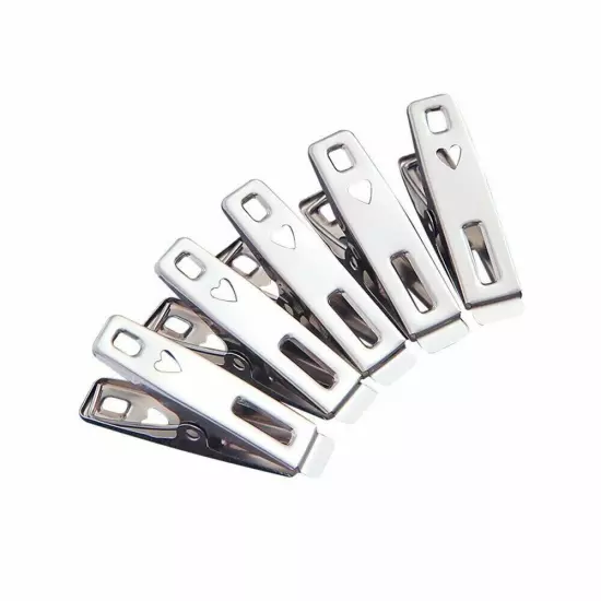 20 Pcs Large Stainless Steel Clothes Pegs Hanging Pins Windproof Clips Heart