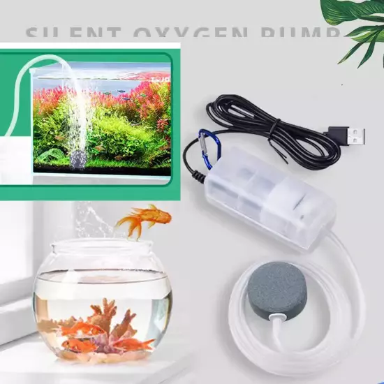 USB Powered Aquarium Air Pump Quiet Oxygen Bubbler Fish Tank Enhance Aeration