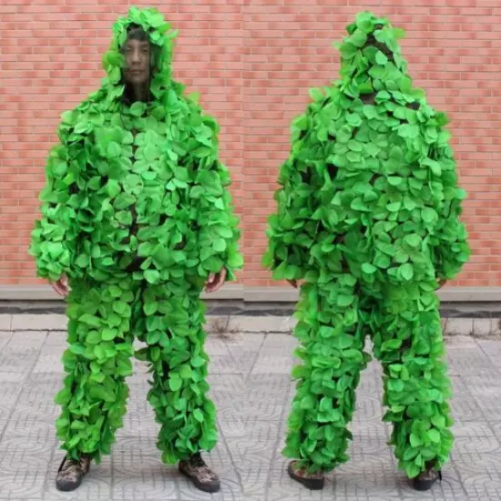 Tactical 3D Ghillie Suit Clothing Hunting Training Birding Pants Hooded Jacket