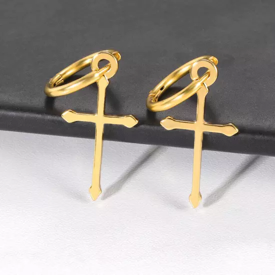 Fashion 18k Gold Plated Cross Dangle Drop Earring Women Jewelry Gift Accessories