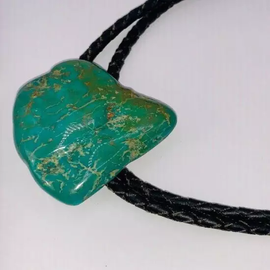 Country Western Polished Natural Turquoise Stone Leather Bolo Tie Jewelry