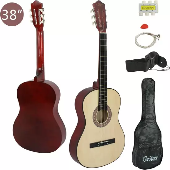 Guitarra Acustica Para Aprendices Novatos Barata Con Accesorios Estuche 38"