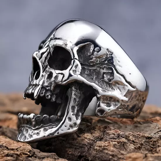 Vampire Fangs Skull Ring Stainless Steel Men's Biker Jewelry Punk Ring Size 7-15