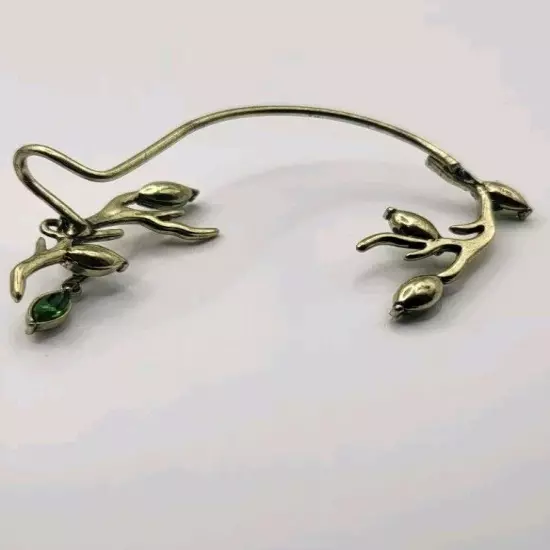 Ear Cuffs Gold Tone Green Stone Dangle Tree Plant Vine Design 