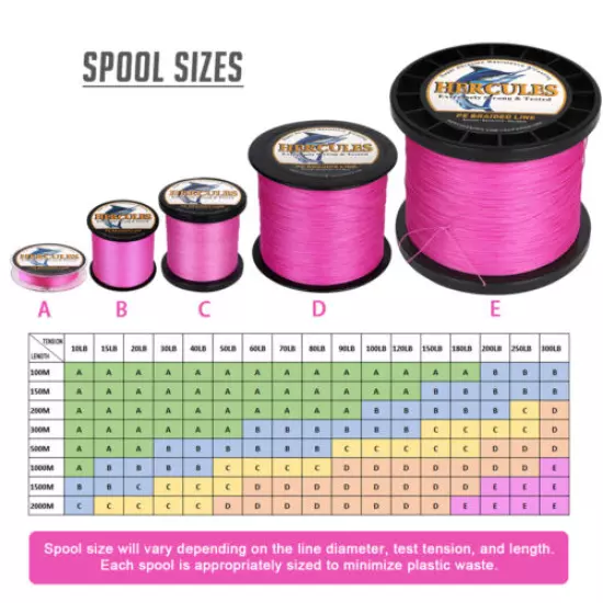 HERCULES 8 Strands Hot Pink 1094 Yard 10-300lb PE Braided Fishing Line Saltwater