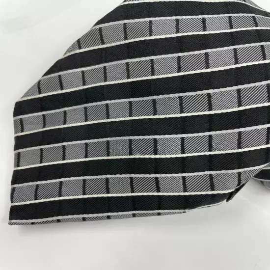 George Silver Black Regimental Striped Repp Silk Tie 3.6" x 57"