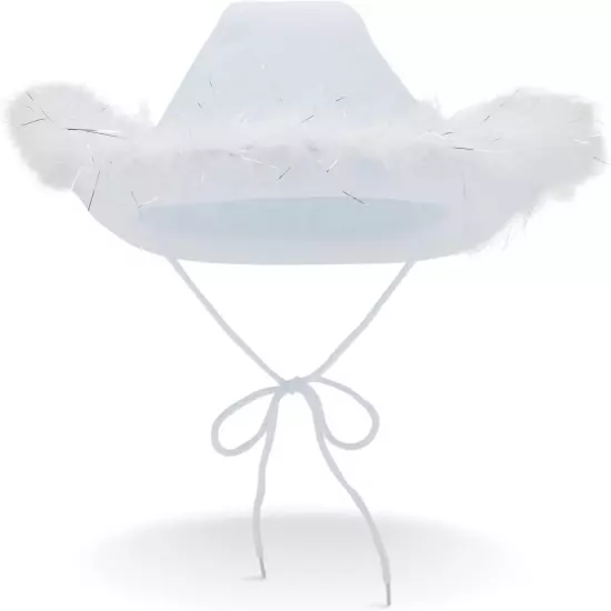 White Cowboy Hat for Men and Women with Feathers Western Felt Fluffy Cowgirl Hat