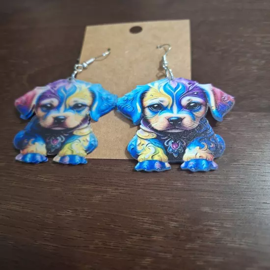 Women's Dangle Earrings Colorful Puppy