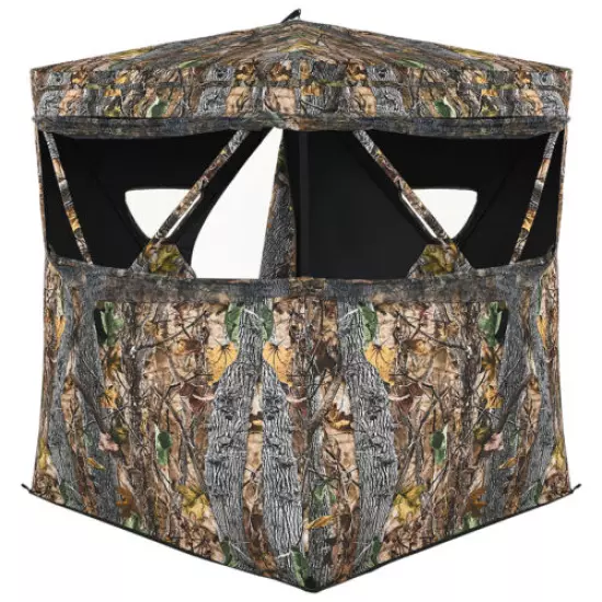 Portable 3 Person Hunting Blind Surround View Pop-Up Tent w/ Slide Mesh Window