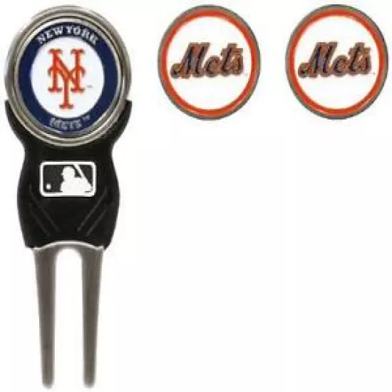 Team Golf MLB New York Mets Divot Tool with 3 Golf Ball Markers Pack, Markers