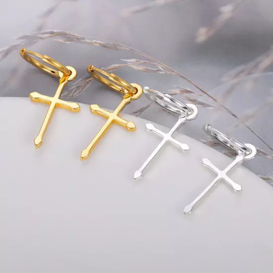 Fashion 18k Gold Plated Cross Dangle Drop Earring Women Jewelry Gift Accessories