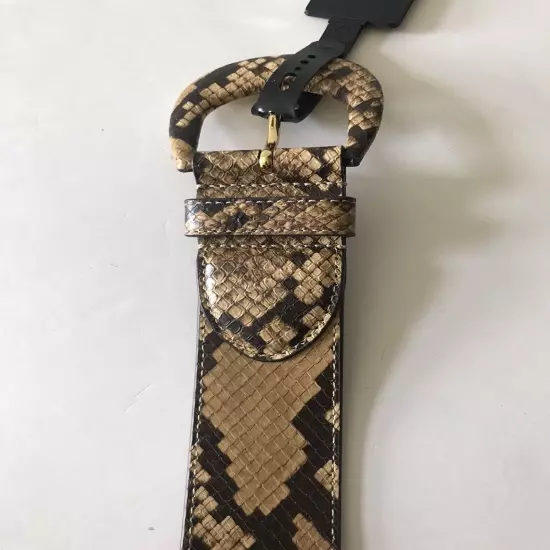 WOMEN'S LAUREN RALPH LAUREN FAUX SNAKE BROWN/MULTI COW LEATHER BELT LARGE NWT