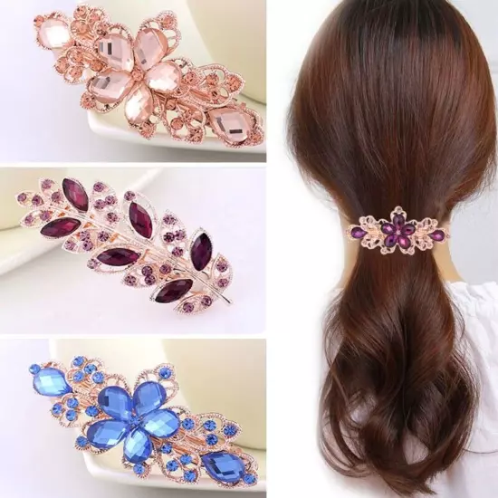 Women's Crystal Rhinestone Flower Hair Barrette Clips Grips Hairpin Jewelry