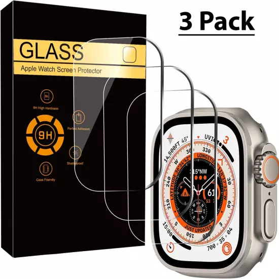 For Apple Watch Ultra 2 49mm Tempered Glass Screen Protector Clear Black Cover