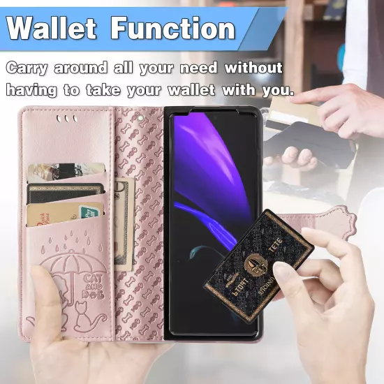 For samsung galaxy z fold 3/4/5/6 Cute PU Leather Flip Phone Case Kickstand NEW