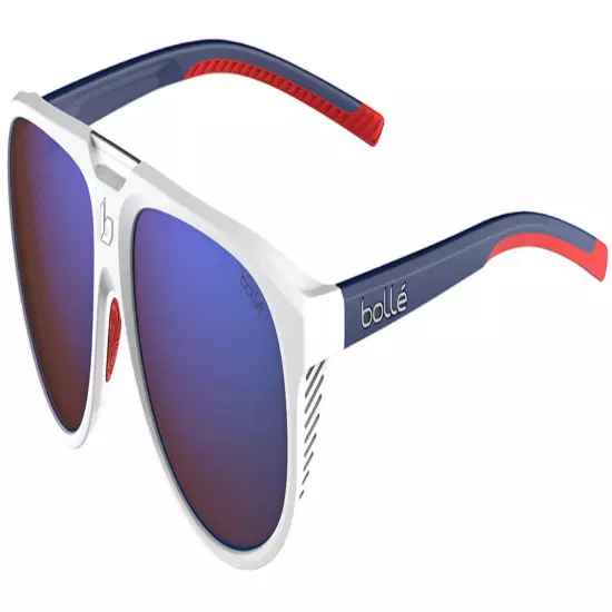 Bolle Euphoria White Blue Red Mt Round Pilot Sunglasses w/ Side Shields BS036006