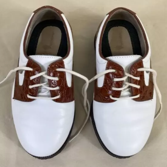 Aqua Tags Women's White Brown Leather Golf Shoes Duster Size 8M W