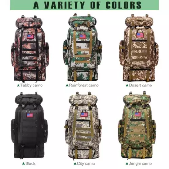 100L Large Camping Backpack Waterproof Hiking Military Camo Travel Tactical Bag