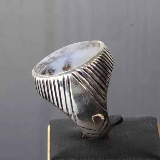 Silver 950 Men Jewelry Ring Agate Mens Size 10US 23g Natural Handmade عقيق مشجر