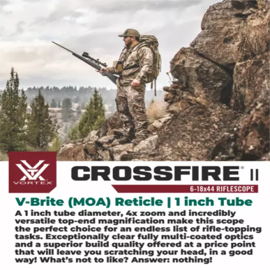 Vortex Optics Crossfire II 6-18X44 AO Riflescope V-Brite MOA with Rings