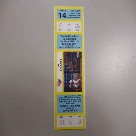 Orlando Twins at Huntsville Stars May 7/87 SL Ticket Stub