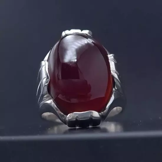 Stunning Deep Blood Red Yemeni Aqeeq Ring - Mens Yamni Agate Ring, Perfect Chris