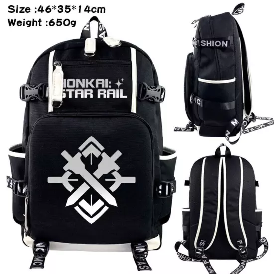 Honkai Star Rail USB Backpack Kids Teens Schoolbag Black Shoulder Outdoor Bags