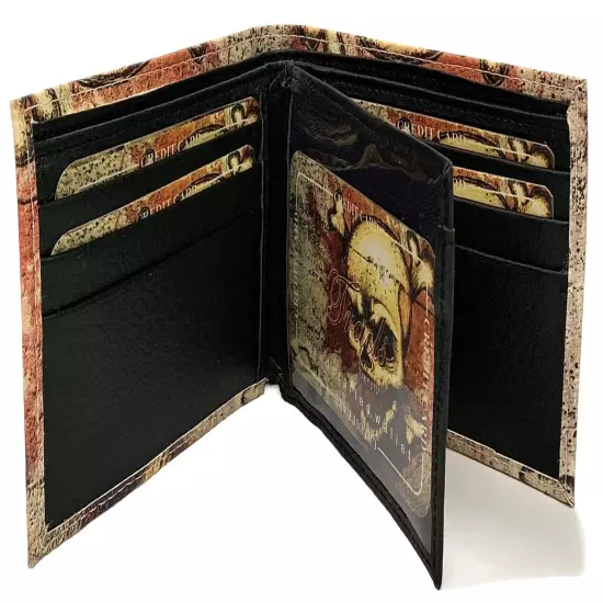 Skull & Crossbones Men's Wallet Bi-Fold Faux Leather 6 Credit Card Slots & Flap