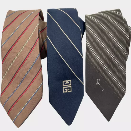 Givenchy Lot Of 3 Vintage Striped Silk & Polyester Thin Necktie Tie 3" x 56"