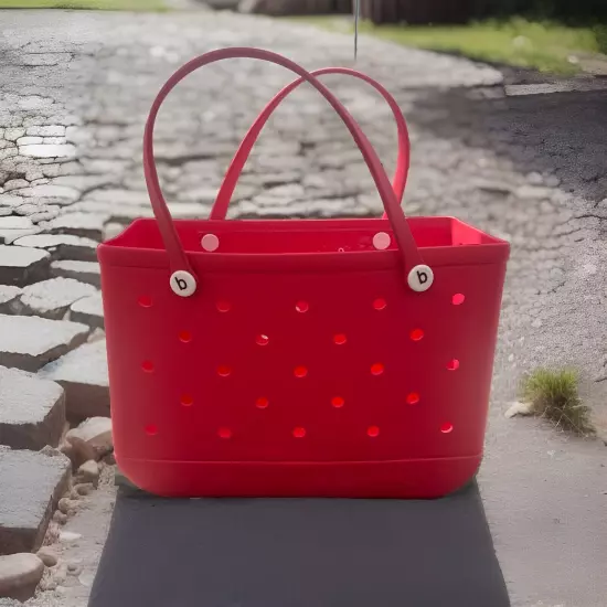 L/XL Bogg Bag Style: Large Capacity Beach Tote for Men & Women Red Coral