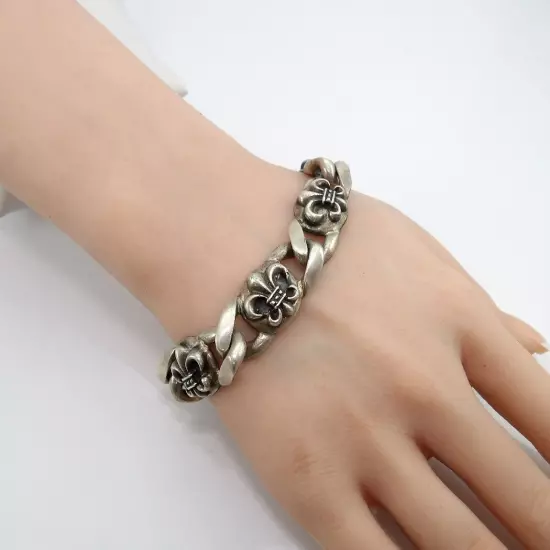 Men's HEAVY Chrome Hearts Sterling Silver Fleur de Lis Bracelet 8" LNI2